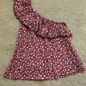 Red Floral One-Shoulder Top